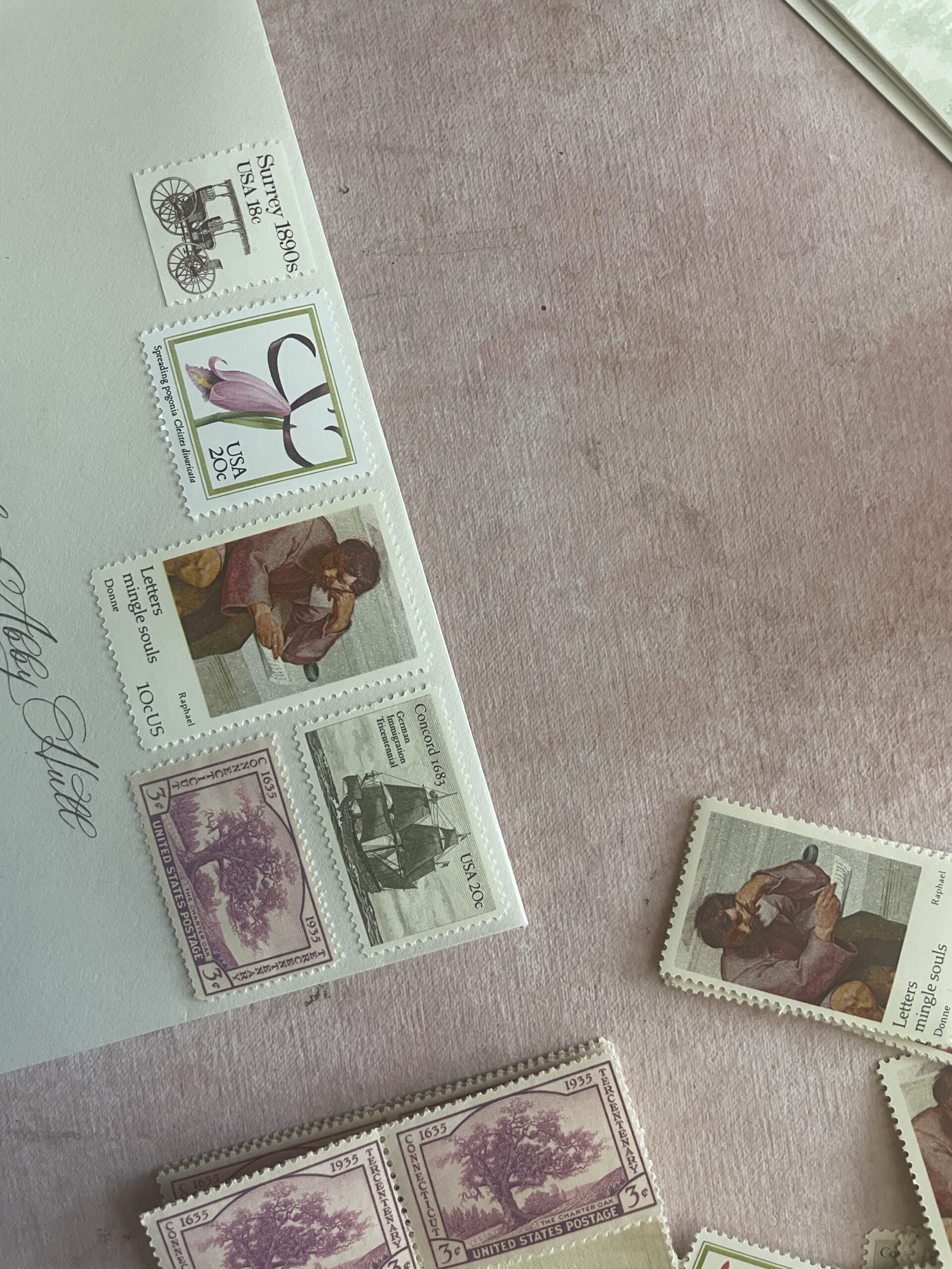 photo of blush and tan vintage stamps