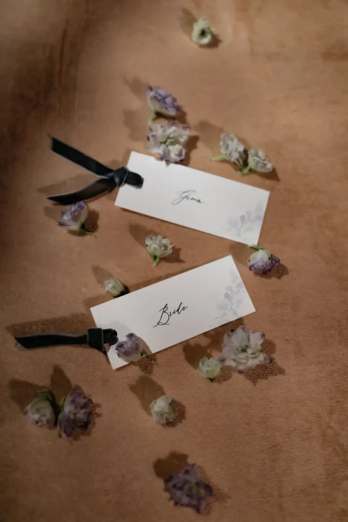 velvet ribbon place cards by cotton and bow