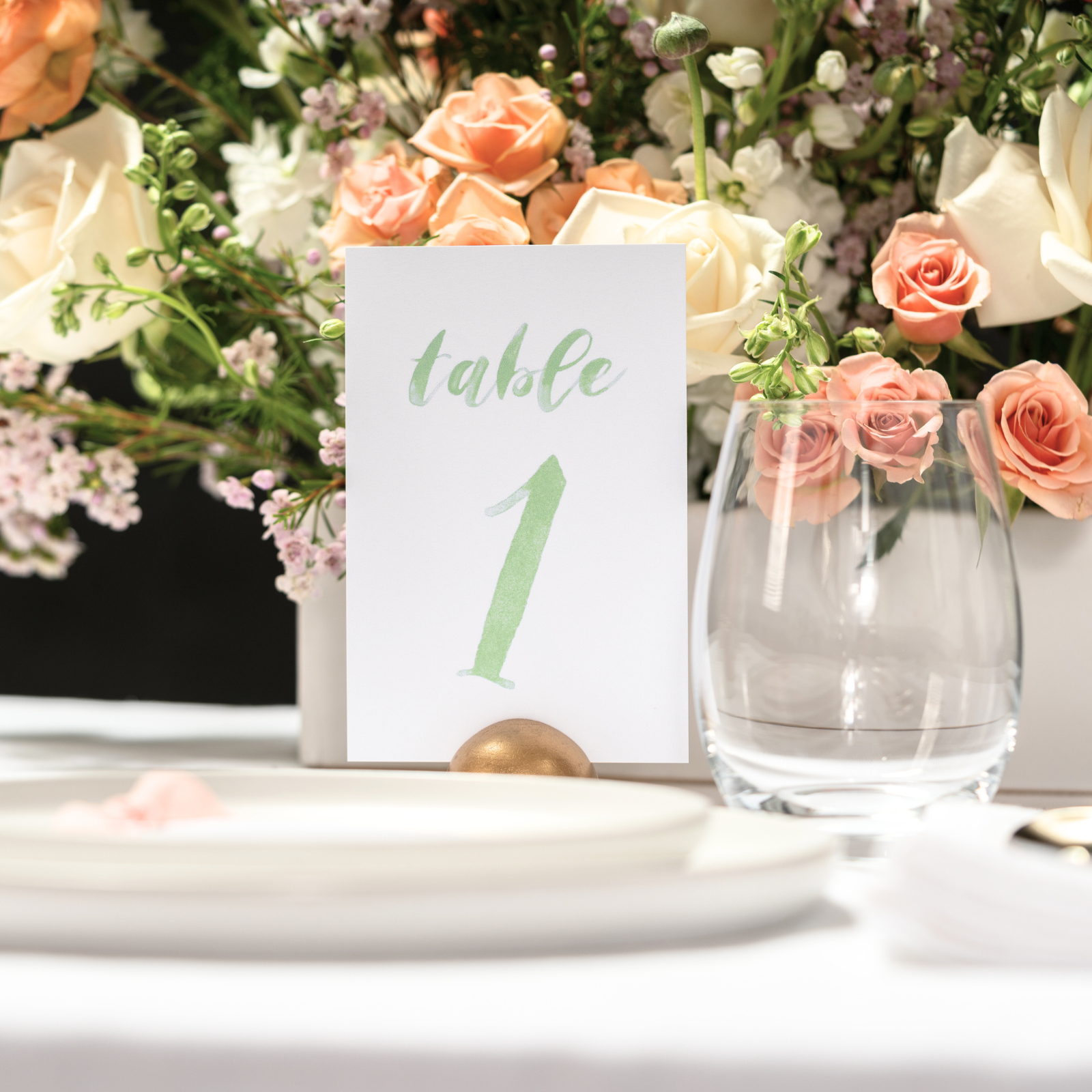 green watercolor table numbers